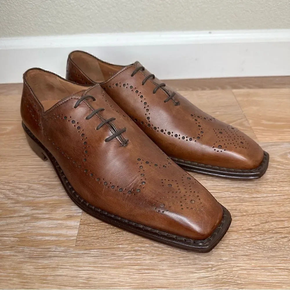 Calzoleria Toscana Brown Genuine Leather Brogue Wingtip Oxford Shoes
